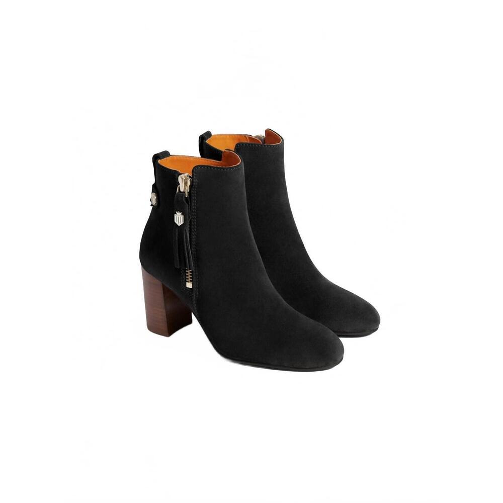 NEW FAIRFAX & FAVOR women's oakham heeled ankle boot in black suede